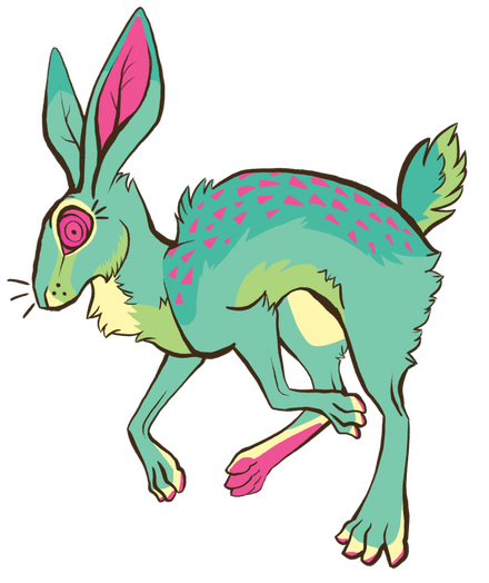A turquoise and pink jackrabbit.