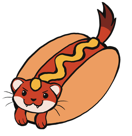 A cartoony weasel in a hot dog bun.